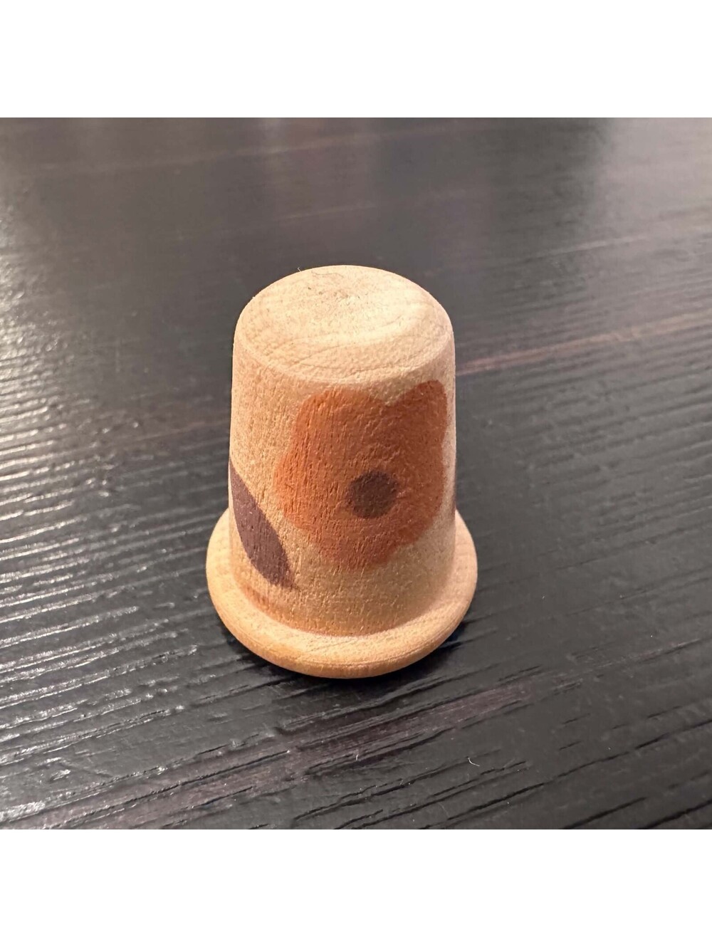 Vintage Wooden Thimble Brown Floral Design Sewing Collectible EUC